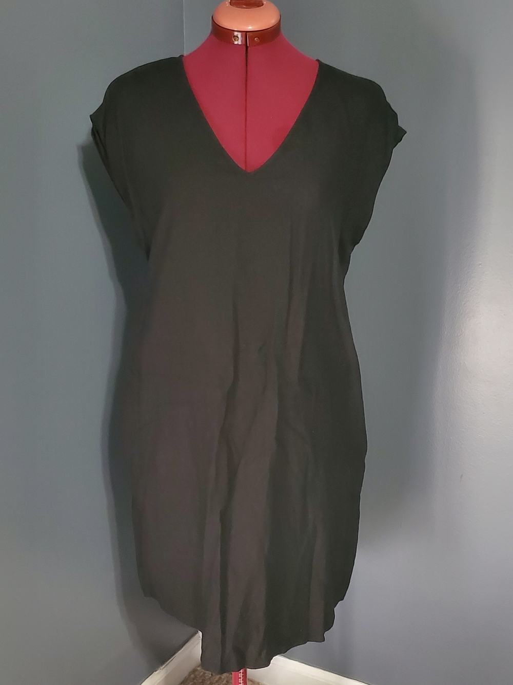 Old Navy Black V-Neck Tunic Shift Dress Linen Blend Women's Size S